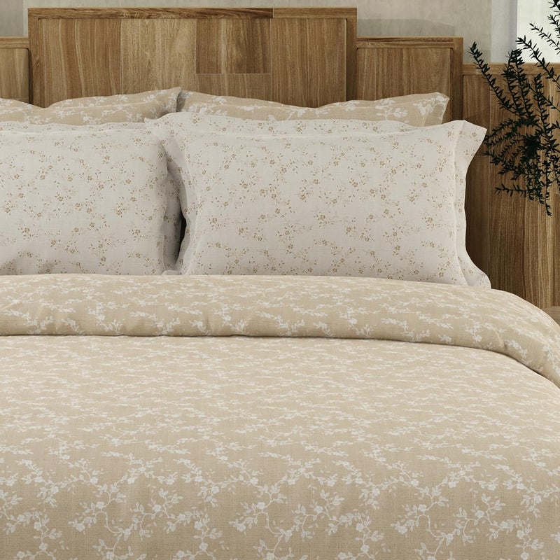 BOUTIQUE LIVING BOUTIQUE LIVING Isabella 500 TC Tencel Cotton King Size Bedsheet with 4 Pillow Covers (Double Marrow Stitch) - Beige & White Floral Print  - Image 3