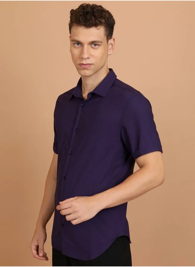 Ketch Slim Fit Spread Collar Casual Shirt by Styli