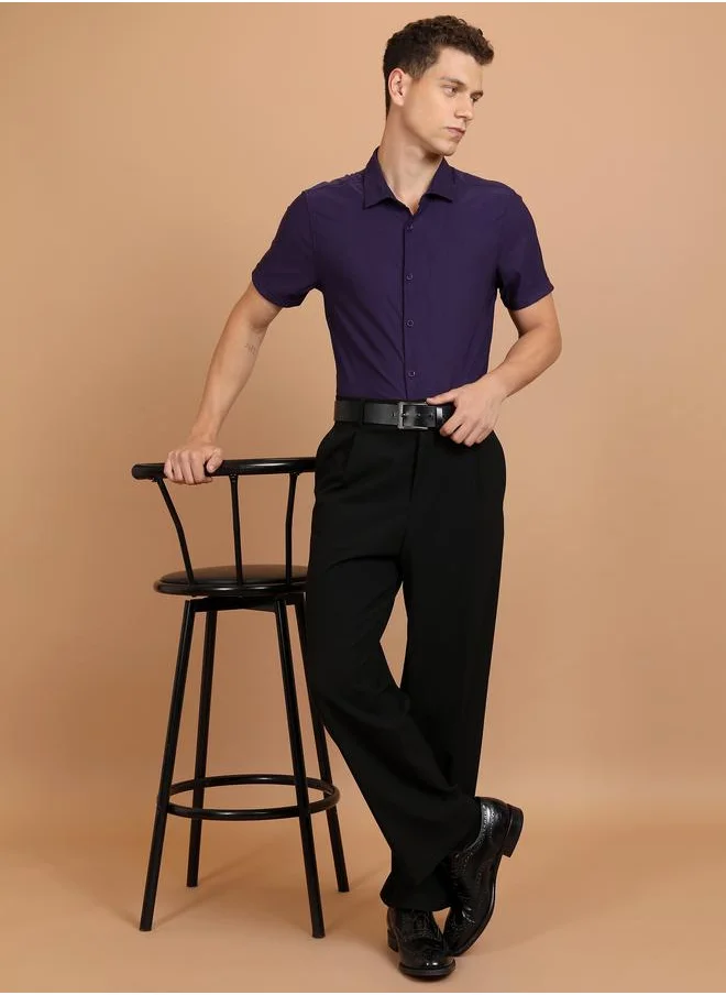 Ketch Slim Fit Spread Collar Casual Shirt by Styli