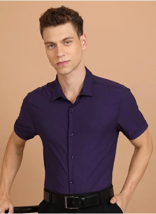 Ketch Slim Fit Spread Collar Casual Shirt by Styli