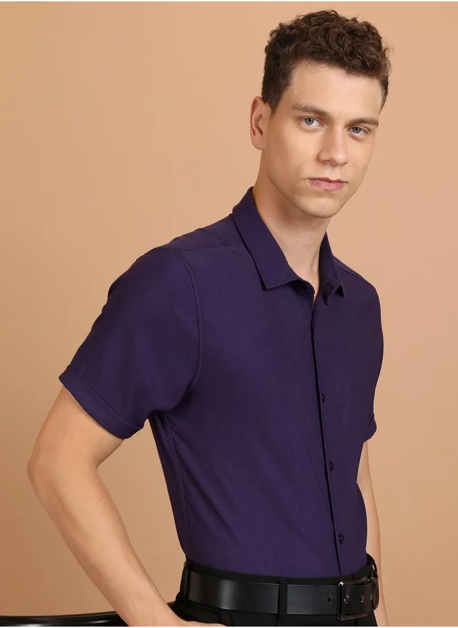 Ketch Slim Fit Spread Collar Casual Shirt by Styli