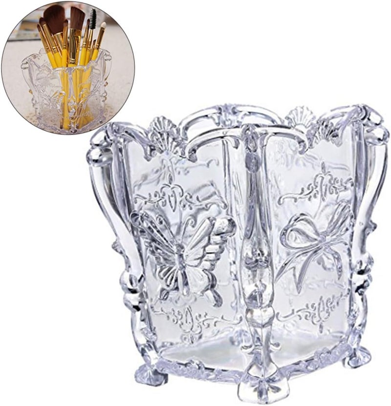DOITOOL 3pcs Elegant Butterfly Carved Makeup Brush Pot Acrylic Cup Brush Holder for Cosmetics Sturdy - Image 3