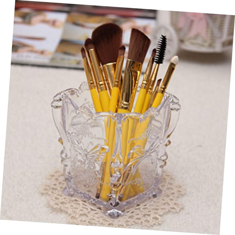 DOITOOL 3pcs Elegant Butterfly Carved Makeup Brush Pot Acrylic Cup Brush Holder for Cosmetics Sturdy - Image 4