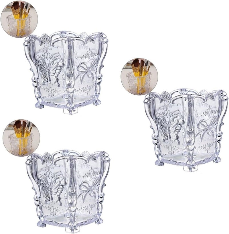 DOITOOL 3pcs Elegant Butterfly Carved Makeup Brush Pot Acrylic Cup Brush Holder for Cosmetics Sturdy - Image 1