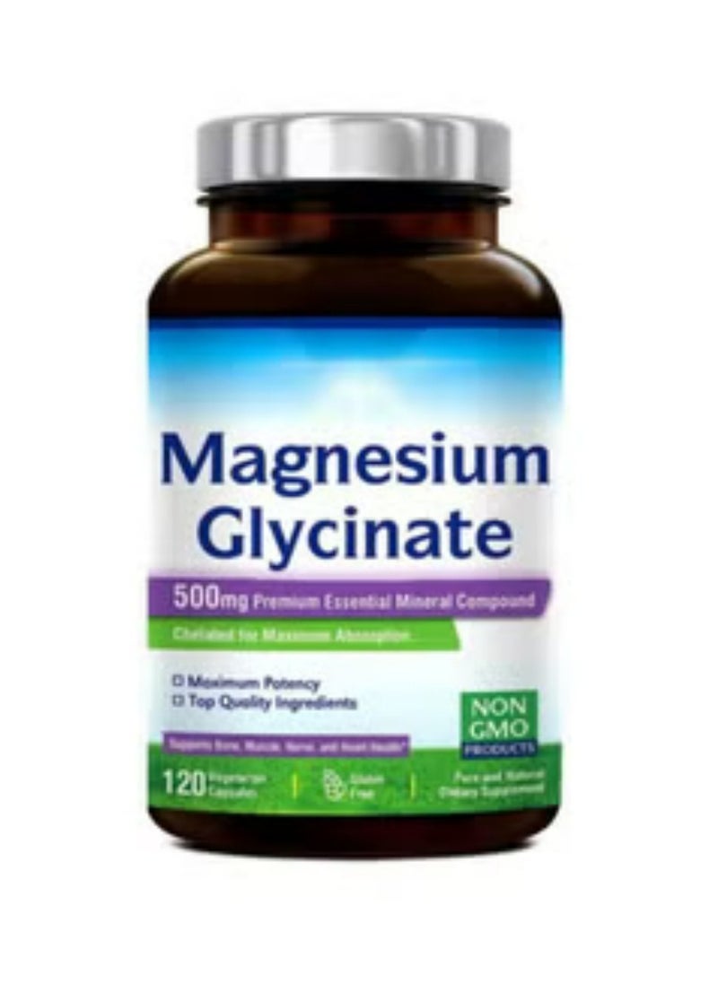 مغنيسيوم جلايسينات Innate Vitality Magnesium Glycinate 500mg: 70mg عنصر المغنيسيوم، عالي الامتصاص، غير معدّل وراثيًا، خالي من الغلوتين. يدعم صحة الأعصاب والعضلات والعظام والقلب. 120 كبسولة نباتية.  - Image 1