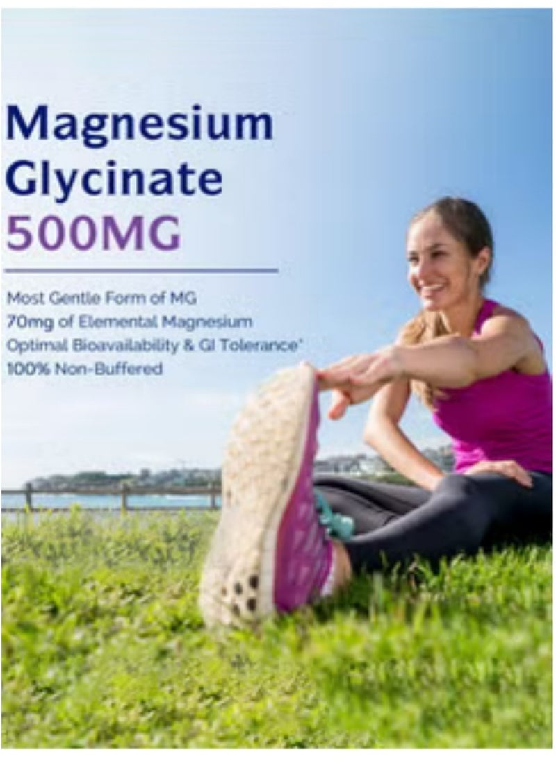 مغنيسيوم جلايسينات Innate Vitality Magnesium Glycinate 500mg: 70mg عنصر المغنيسيوم، عالي الامتصاص، غير معدّل وراثيًا، خالي من الغلوتين. يدعم صحة الأعصاب والعضلات والعظام والقلب. 120 كبسولة نباتية.  - Image 3