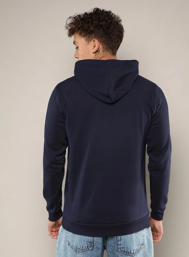 كامبوس سوترا Men's Navy Blue Pullover Hoodie With Contrast Drawstring