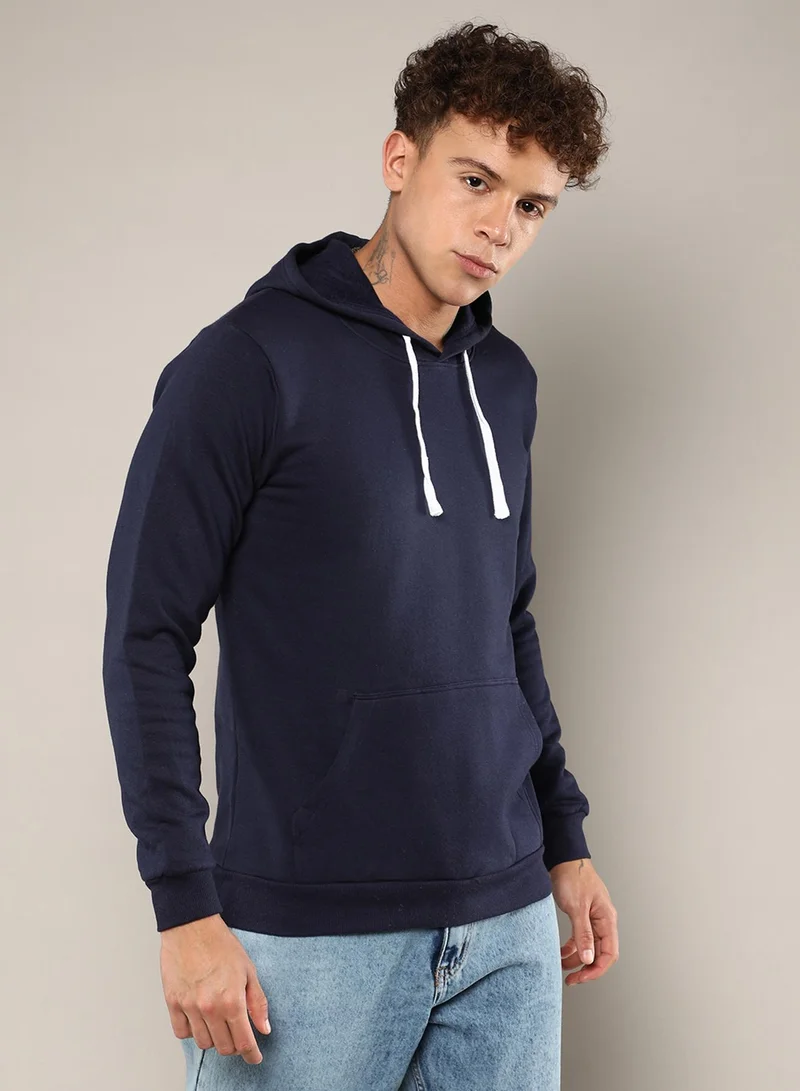 كامبوس سوترا Men's Navy Blue Pullover Hoodie With Contrast Drawstring