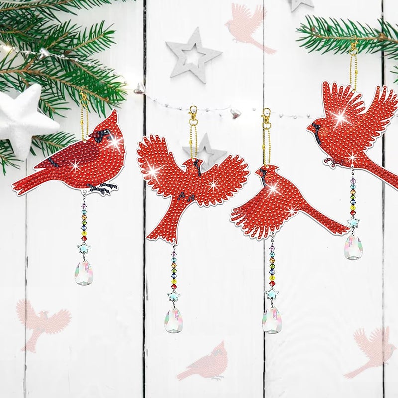 JeCuiK 6 Pcs Cardinal Bird Diamond Painting Wind Chimes 5D DIY Diamond Painting Suncatcher Ornament Double Sided Diamond Art Suncatcher Hanging Crystal Pendant Best Gifts for Mom - Image 2