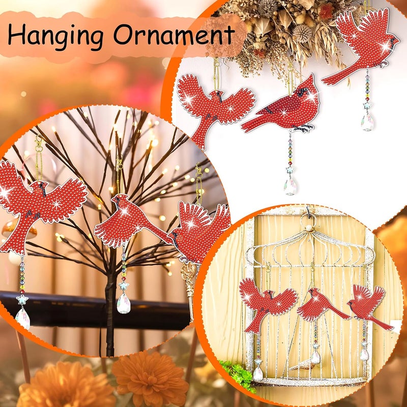 JeCuiK 6 Pcs Cardinal Bird Diamond Painting Wind Chimes 5D DIY Diamond Painting Suncatcher Ornament Double Sided Diamond Art Suncatcher Hanging Crystal Pendant Best Gifts for Mom - Image 3