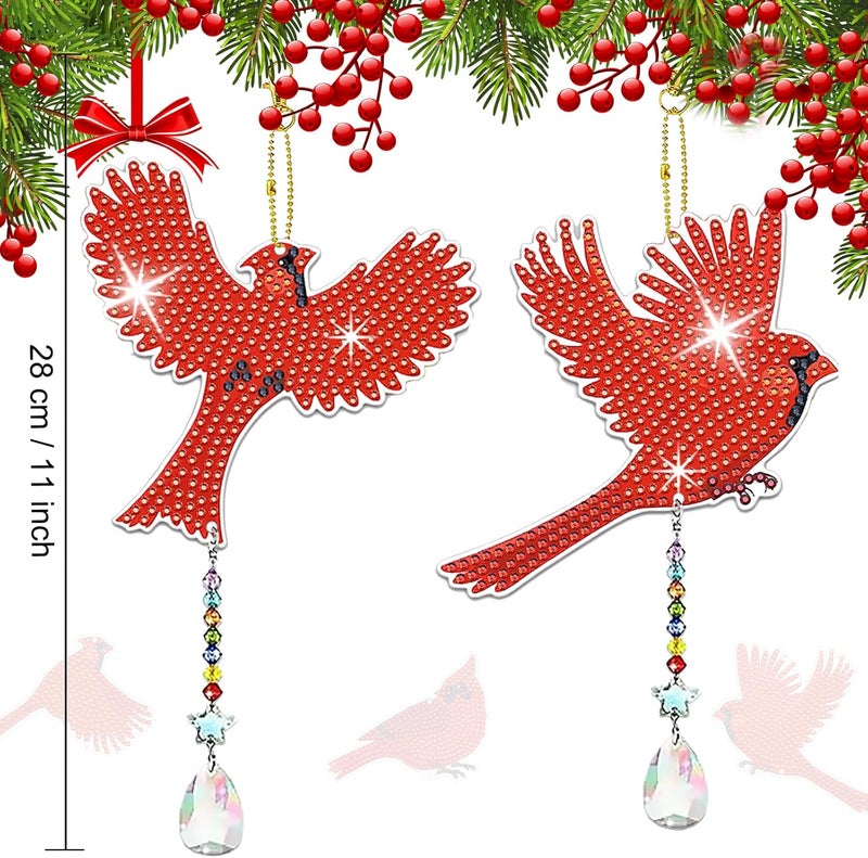JeCuiK 6 Pcs Cardinal Bird Diamond Painting Wind Chimes 5D DIY Diamond Painting Suncatcher Ornament Double Sided Diamond Art Suncatcher Hanging Crystal Pendant Best Gifts for Mom - Image 4
