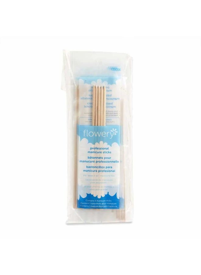 Flowery Birchwood Manicure Sticks, Multi Functional Nail Grooming Wooden Cuticle Pusher, Remover Nail Sticks for Manicure, 6 inches, 5pcs per pack - Image 1