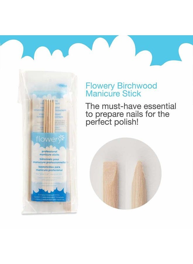 Flowery Birchwood Manicure Sticks, Multi Functional Nail Grooming Wooden Cuticle Pusher, Remover Nail Sticks for Manicure, 6 inches, 5pcs per pack - Image 3