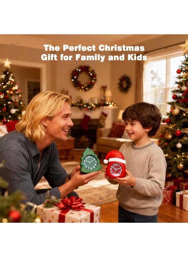 AYRELY Christmas Alarm Clock Set, Santa Hat & Christmas Tree Design, Silent Analog Clocks with Gift Box, Holiday Decorations & Xmas Gifts - Image 3