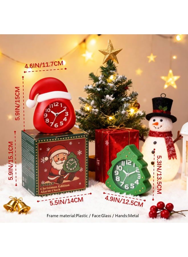 AYRELY Christmas Alarm Clock Set, Santa Hat & Christmas Tree Design, Silent Analog Clocks with Gift Box, Holiday Decorations & Xmas Gifts - Image 5