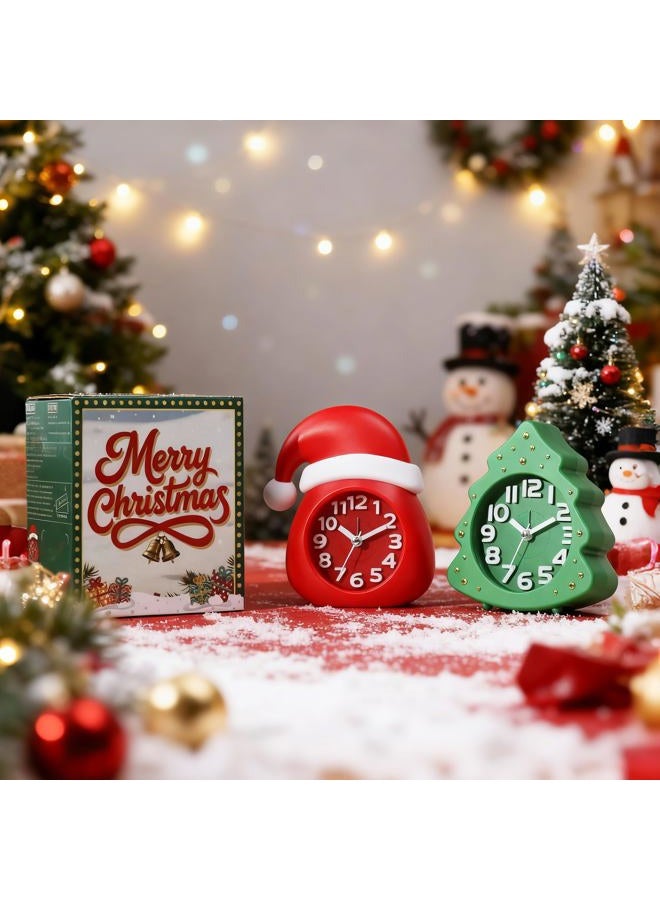 AYRELY Christmas Alarm Clock Set, Santa Hat & Christmas Tree Design, Silent Analog Clocks with Gift Box, Holiday Decorations & Xmas Gifts - Image 4