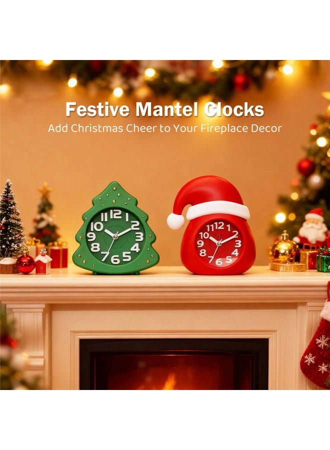 AYRELY Christmas Alarm Clock Set, Santa Hat & Christmas Tree Design, Silent Analog Clocks with Gift Box, Holiday Decorations & Xmas Gifts - Image 2