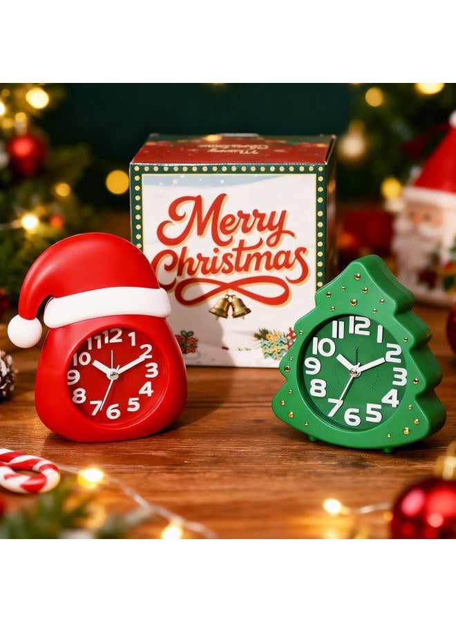 AYRELY Christmas Alarm Clock Set, Santa Hat & Christmas Tree Design, Silent Analog Clocks with Gift Box, Holiday Decorations & Xmas Gifts - Image 1