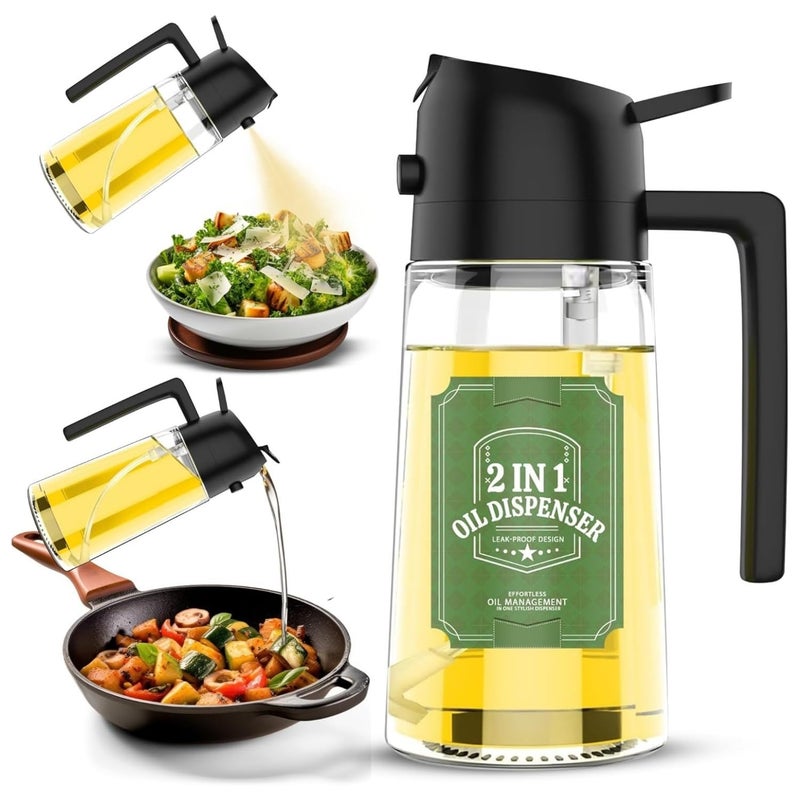 VOLRIX Oil Spray Bottle for Cooking Premium Glass 2 in 1 Oil Dispenser for Kitchen Food Grade Oil Sprayer Containers with Nozzle Oil Bottle for Air Fryer Roasting and Frying 500 ML Multicolour - Image 1