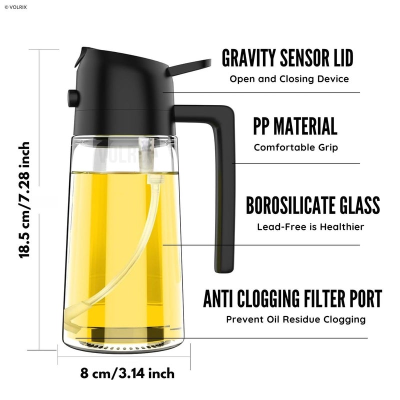 VOLRIX Oil Spray Bottle for Cooking Premium Glass 2 in 1 Oil Dispenser for Kitchen Food Grade Oil Sprayer Containers with Nozzle Oil Bottle for Air Fryer Roasting and Frying 500 ML Multicolour - Image 2