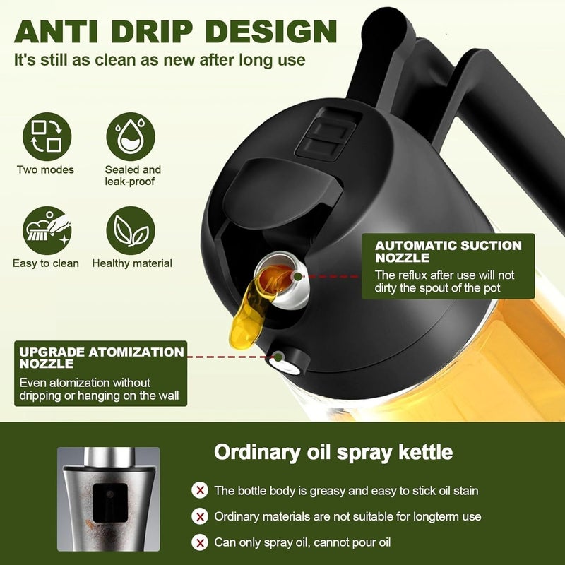VOLRIX Oil Spray Bottle for Cooking Premium Glass 2 in 1 Oil Dispenser for Kitchen Food Grade Oil Sprayer Containers with Nozzle Oil Bottle for Air Fryer Roasting and Frying 500 ML Multicolour - Image 5