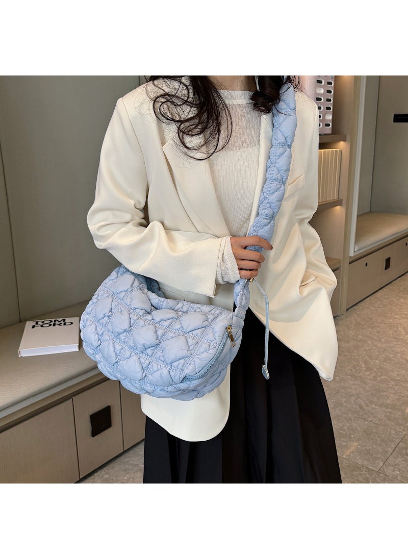 Generic - Xiaozhong All-match Cloud Bag New Pleated Large Capacity Embroidery Dumpling Bag Drawstring Crossbody Bag Womens Shoulder Handbag haze blue - Image 1