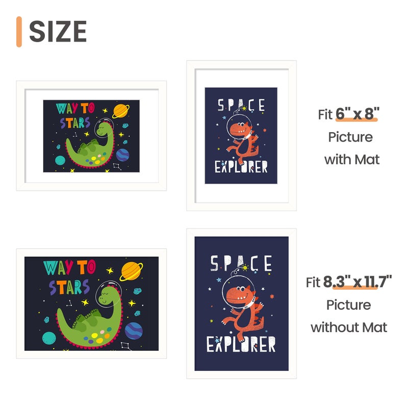 upsimples upsimples A4 Picture Frame  Display Pictures 6x8 with Mat or 8.3x11.7 Without Mat  Wall Hanging Photo Frame  White  1 Pack - Image 3