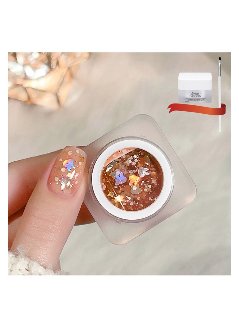Miss Gooey Nail Polish Colors Cream Solid Gel Colorful Waterproof Rabbit Star Sequins Quick Dry 60 Seconds Salon-Quality Bright Soak off UV Lamp Required Home DIY Manicure 8g with Brush  - Image 1