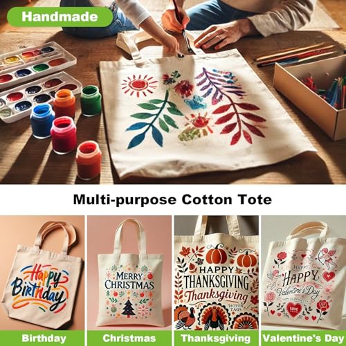 RAINFLOW Canvas Tote Bag - 4 PCS Cotton Canvas Reusable Grocery Shopping Blank Tote Bag with Handles for Crafts DIY, Gift, Advertising Promotion Activity - Image 5