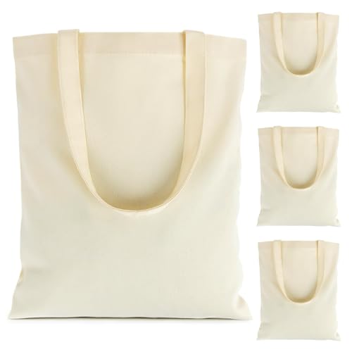 RAINFLOW Canvas Tote Bag - 4 PCS Cotton Canvas Reusable Grocery Shopping Blank Tote Bag with Handles for Crafts DIY, Gift, Advertising Promotion Activity - Image 1
