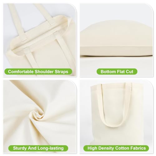 RAINFLOW Canvas Tote Bag - 4 PCS Cotton Canvas Reusable Grocery Shopping Blank Tote Bag with Handles for Crafts DIY, Gift, Advertising Promotion Activity - Image 3