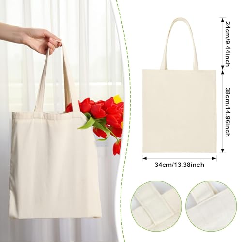 RAINFLOW Canvas Tote Bag - 4 PCS Cotton Canvas Reusable Grocery Shopping Blank Tote Bag with Handles for Crafts DIY, Gift, Advertising Promotion Activity - Image 2