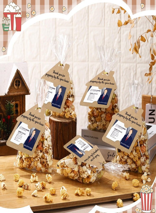 Hoolerry 50 Set Open House Gift Real Estate Agent Supplies Popcorn Bag with Tag Open House Supplies Thanks Tag Business Card Thank You for Popping by Candy Bag for Estate Agent Favors (Brown - Image 3
