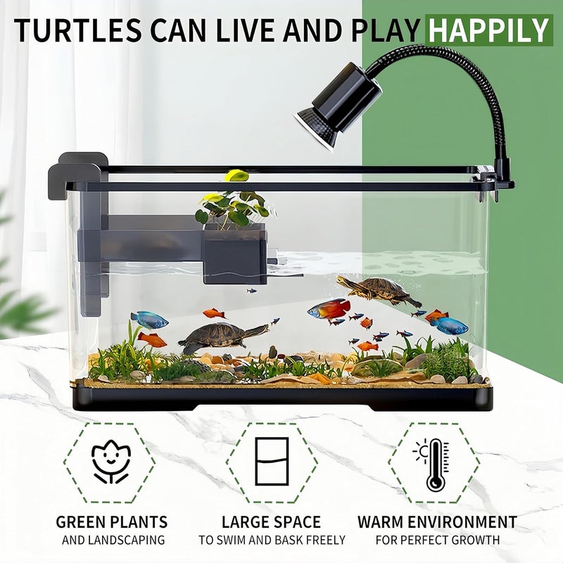 Moonmen Fish Aquarium, Turtle Tank Starter Kit with Light and Filter, Bottom Drainage, Multi-Function Areas for Turtles, Crabs,Fishes, Amphibians,Reptiles (39 * 22 * 21cm) - Image 3