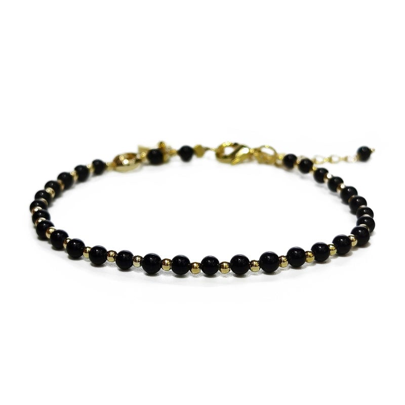 Morchic 3mm Black Onyx Tiny Beads Bracelet for Women, Adjustable 7.1" Dainty Handmade Energy Gem Jewelry, Birthday Gift - Image 1