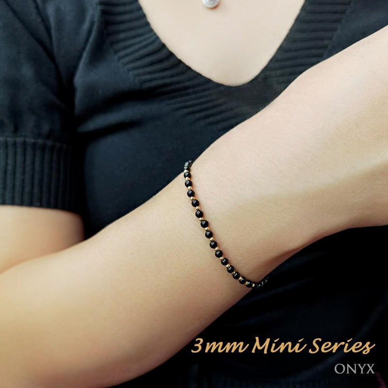 Morchic 3mm Black Onyx Tiny Beads Bracelet for Women, Adjustable 7.1" Dainty Handmade Energy Gem Jewelry, Birthday Gift - Image 4