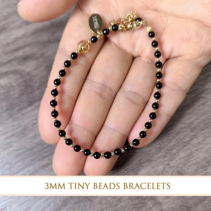 Morchic 3mm Black Onyx Tiny Beads Bracelet for Women, Adjustable 7.1" Dainty Handmade Energy Gem Jewelry, Birthday Gift - Image 5