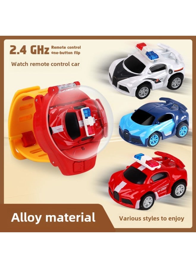 Mini Children's Watch Remote Control Police Car 2.4G Alloy Remote Control Small Car Children's Toy Remote Control Vehicle-Color:Alloy Blue Cloth Gadi (charging Version)  - Image 2