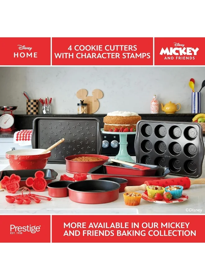 Prestige Prestige New Disney Bake With Mickey Mouse Cookie Cutter Set Of 4 - Red Cookie Cutters With Mickey And Friends Character Stamps Included