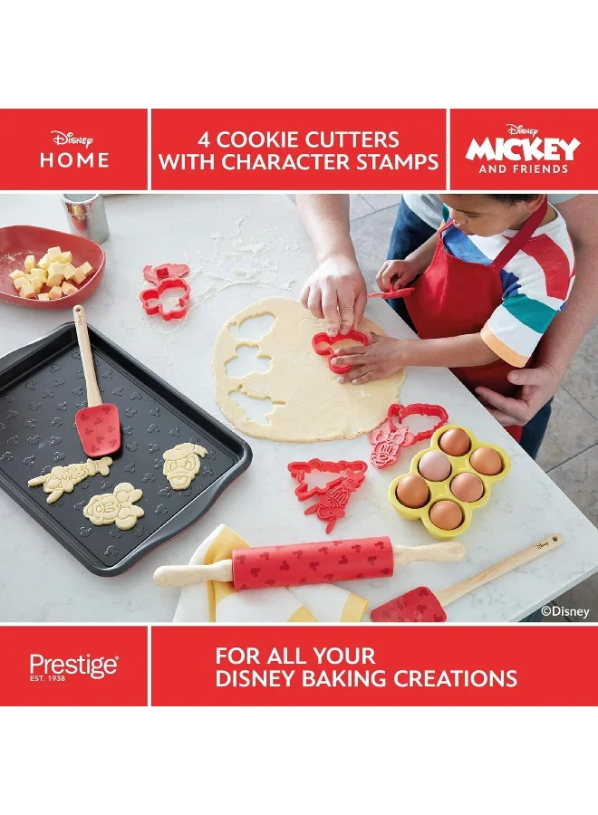 Prestige Prestige New Disney Bake With Mickey Mouse Cookie Cutter Set Of 4 - Red Cookie Cutters With Mickey And Friends Character Stamps Included