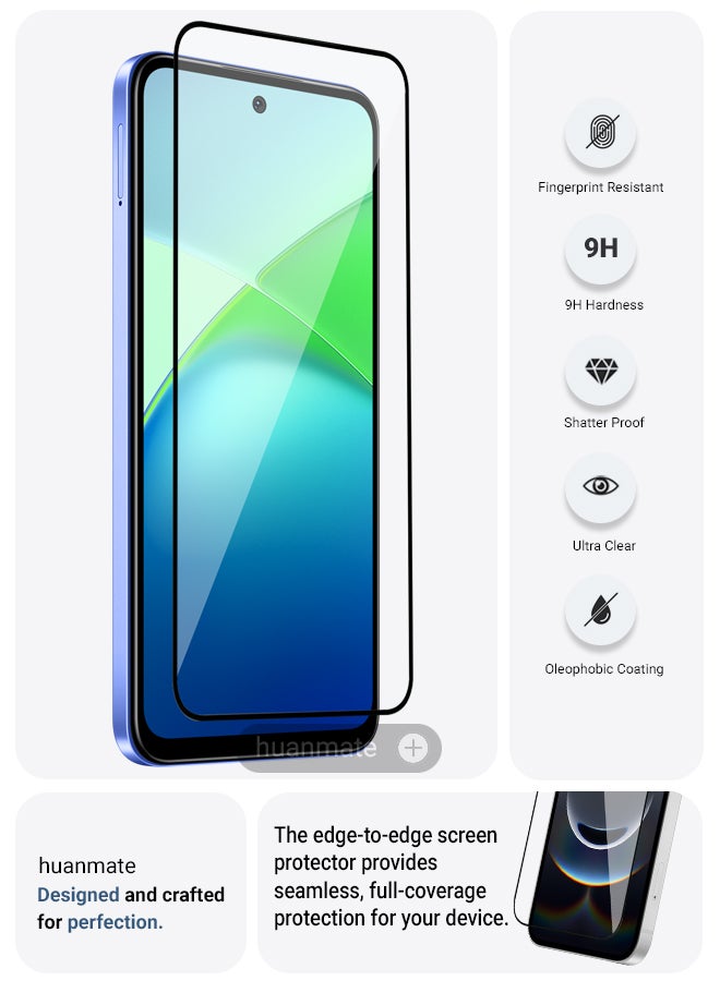 huanmate Infinix Smart 10 Screen Protector – Premium Edge to Edge Tempered Glass, High Transparency, Delicate Touch, Anti-Explosion, Smooth Arc Edges, Easy Installation  - Image 2