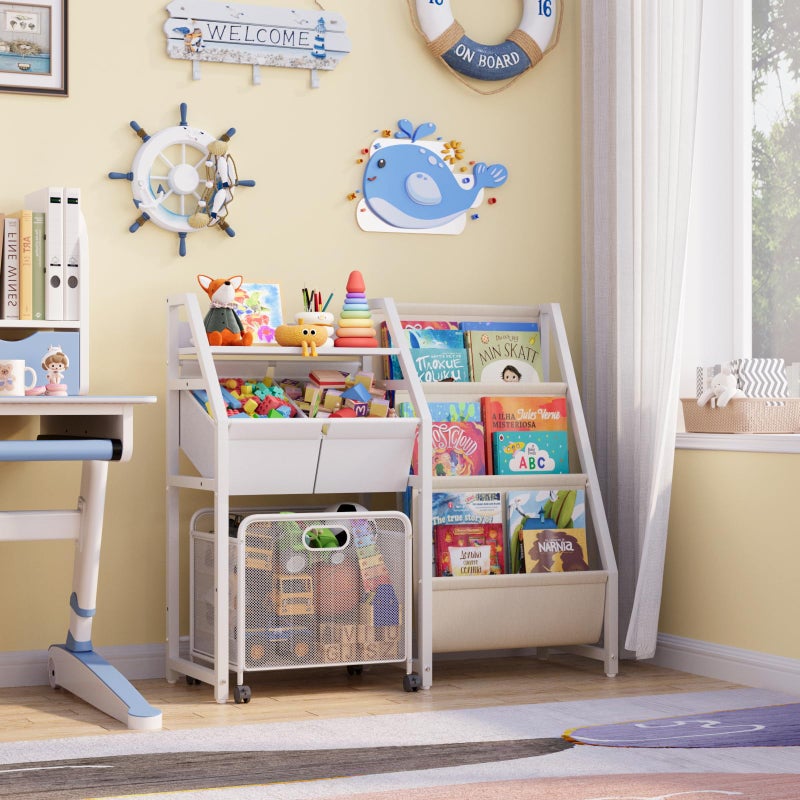 LATIBELL Kids Bookshelf and Toy Storage Organizer - 3 Tier Book Shelf for Kids Rooms with Movable Drawer, Kid Bookcase with 2 Toy Bins, Toddler Baby Childrens Bookshelf, for Bedroom Playroom Classroom (White) - Image 3