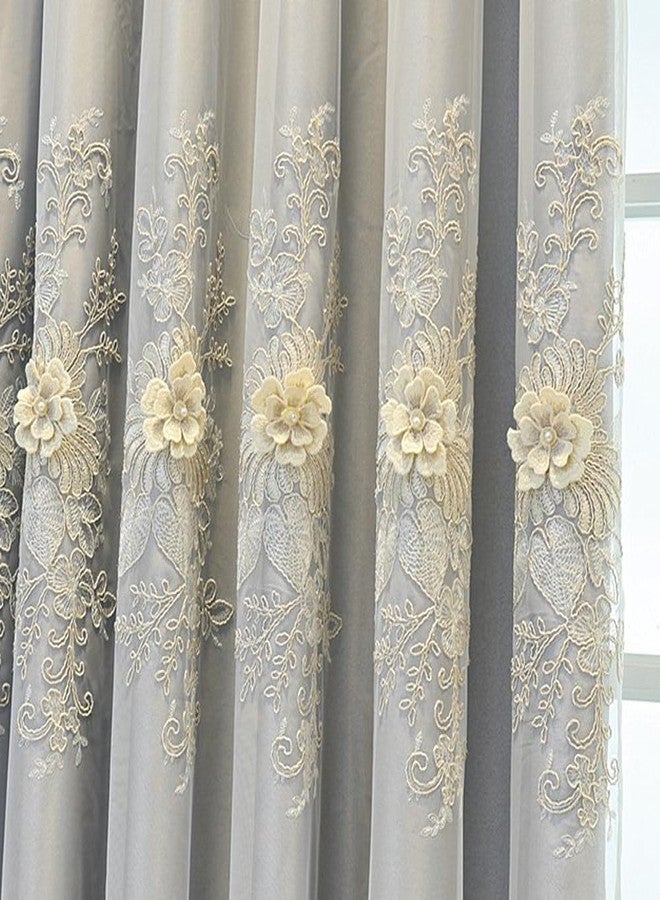 Amidoudou 1 Pair Luxury European Curtains with Valance for Living Room Bedroom Double Layer Embroidered Room Darkening Curtains (Grey,51x96 Inch) - Image 4