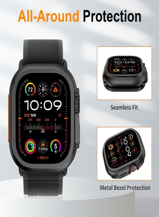 Amizee 2 in 1 Metal Case Compatible with Apple Watch Ultra 3/2/1 49mm with Back Cover, Rugged Shockproof Protective Bumper Cover for iWatch 49mm, Black - Image 4