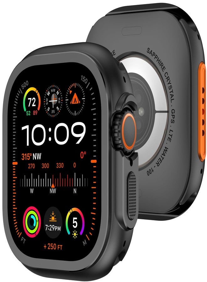 Amizee 2 in 1 Metal Case Compatible with Apple Watch Ultra 3/2/1 49mm with Back Cover, Rugged Shockproof Protective Bumper Cover for iWatch 49mm, Black - Image 1