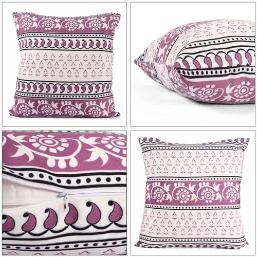 BRICK HOME Both Side Block Print Garden Blooms Mauve Cushion Cover Set of 5 (16 x 16 Inches) - Image 2