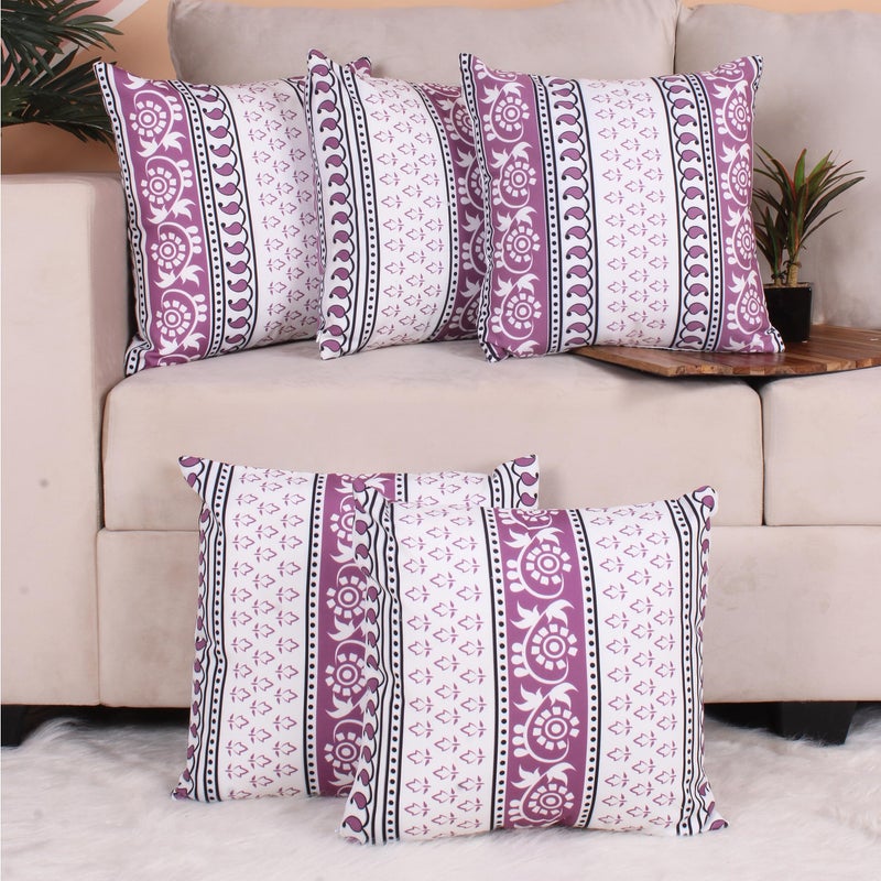 BRICK HOME Both Side Block Print Garden Blooms Mauve Cushion Cover Set of 5 (16 x 16 Inches) - Image 5