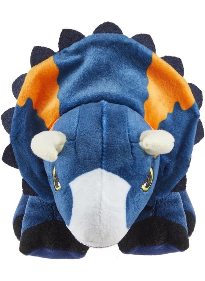 JURASSIC WORLD Plush Nasutoceratops Dinosaur Inspired by Jurassic World Dominion ~ Makes Dinosaur Roaring Sound ~ Blue and Orange ~ Approximately 9" Long ~ Collectible Stuffie for JW Fans  - Image 1