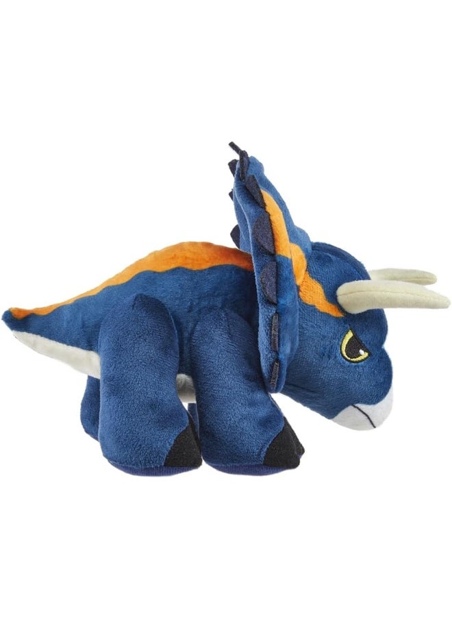 JURASSIC WORLD Plush Nasutoceratops Dinosaur Inspired by Jurassic World Dominion ~ Makes Dinosaur Roaring Sound ~ Blue and Orange ~ Approximately 9" Long ~ Collectible Stuffie for JW Fans  - Image 4