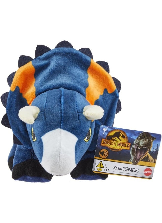 JURASSIC WORLD Plush Nasutoceratops Dinosaur Inspired by Jurassic World Dominion ~ Makes Dinosaur Roaring Sound ~ Blue and Orange ~ Approximately 9" Long ~ Collectible Stuffie for JW Fans  - Image 2